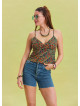 Flower Printed Thin Straps Adjustable Green Crop Blouse 4439